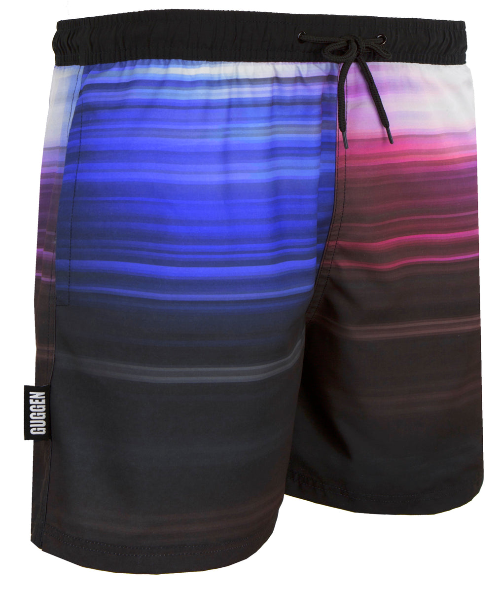 Unitop Herren Badehose Hawaii-Look – Bunt Gestreift, Schnell Trocknend, Mit Seitentasche & Netzfutter